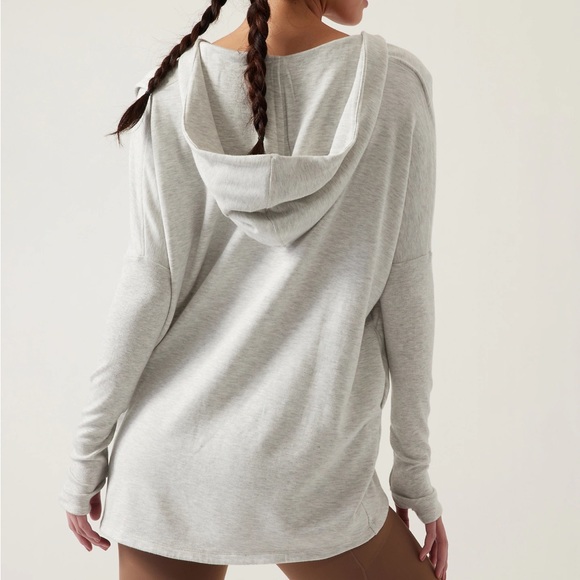 NWT Athleta Purana Wrap Sweatshirt Light Grey Heather - Picture 4 of 17